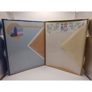2) 25 Vintage Letter Sheets & 15 Envelopes "Bible Text" "Lighthouse" Stationary